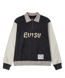 【EVISU】BLOCKING HEAVY WASHED HALF ZIP SWEATSHIRT / ブラック [2EAEJM5SW6106]