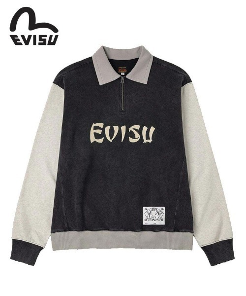 EVISU（エヴィス）の「【EVISU】BLOCKING HEAVY WASHED HALF ZIP SWEATSHIRT / ブラック [2EAEJM5SW6106]（スウェット・メンズ・ブラック・M/L/LL/S）」の2枚目の写真