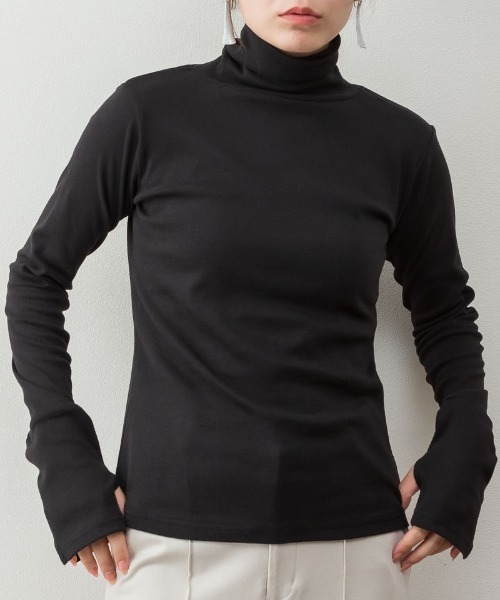 RCD（アールシーディー）の「ハイネック指穴カットソー（Tシャツ/カットソー・レディース・カーキ/グレイッシュベージュ/ブラック/チャコールグレー/オフホワイト・L/M/4L/3L/LL）」の11枚目の写真