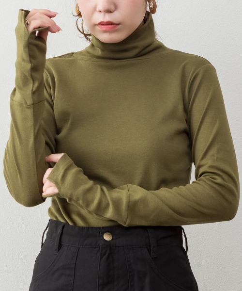 RCD（アールシーディー）の「ハイネック指穴カットソー（Tシャツ/カットソー・レディース・カーキ/グレイッシュベージュ/ブラック/チャコールグレー/オフホワイト・L/M/4L/3L/LL）」の18枚目の写真