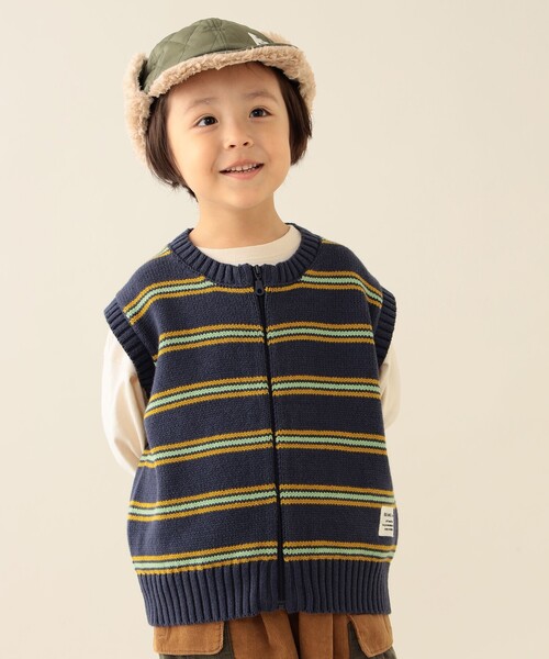 BEAMS mini（ビームスミニ）の「ボーダー ニット ベスト 2025FW（90～140cm）（ベスト・キッズ・ホワイト系その他5/ネイビー・(130~140)/M(110～120)/S(90～100)）」の20枚目の写真