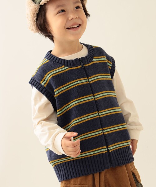 BEAMS mini（ビームスミニ）の「ボーダー ニット ベスト 2025FW（90～140cm）（ベスト・キッズ・ホワイト系その他5/ネイビー・(130~140)/M(110～120)/S(90～100)）」の21枚目の写真