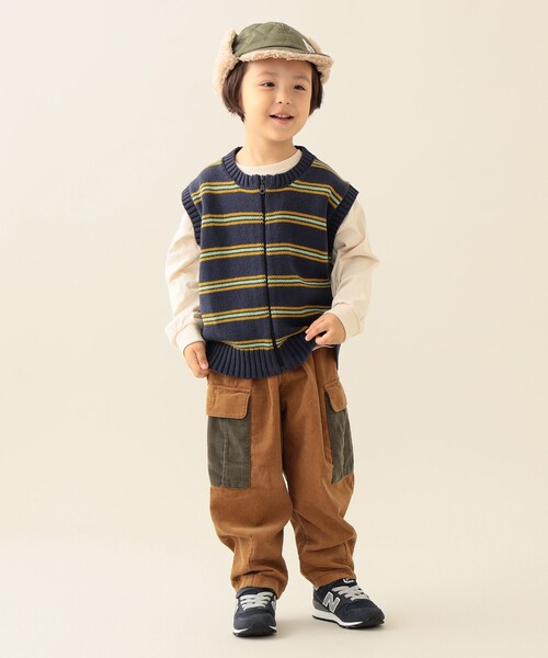 BEAMS mini（ビームスミニ）の「ボーダー ニット ベスト 2025FW（90～140cm）（ベスト・キッズ・ホワイト系その他5/ネイビー・(130~140)/M(110～120)/S(90～100)）」の4枚目の写真