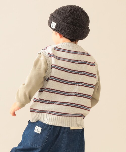 BEAMS mini（ビームスミニ）の「ボーダー ニット ベスト 2025FW（90～140cm）（ベスト・キッズ・ホワイト系その他5/ネイビー・(130~140)/M(110～120)/S(90～100)）」の5枚目の写真