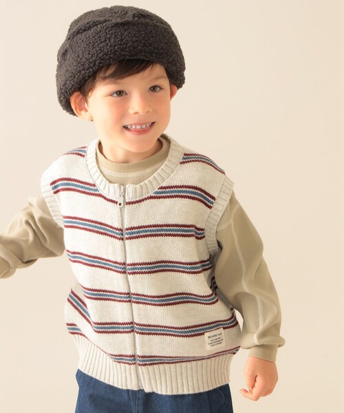 BEAMS mini（ビームスミニ）の「ボーダー ニット ベスト 2025FW（90～140cm）（ベスト・キッズ・ホワイト系その他5/ネイビー・(130~140)/M(110～120)/S(90～100)）」の6枚目の写真
