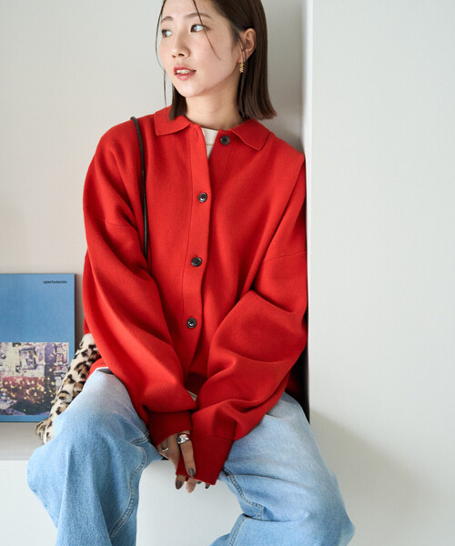 セール】限定展開 スウェットライク 襟付き ボタン カーディガン