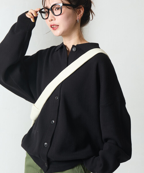 限定展開 スウェットライク 襟付き ボタン カーディガン