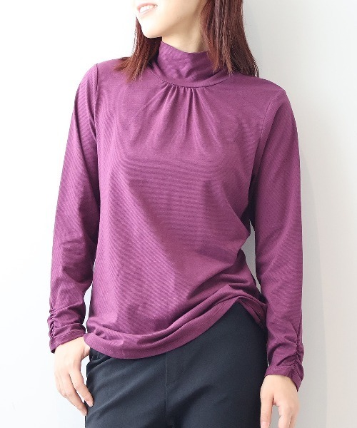 MB mint breeze(エムビーミントブリーズ)の「【L~6L 大きいサイズ】【プレスウォーム】天竺タートルネックTシャツ(Tシャツ/カットソー・レディース・エンジ/ネイビー/キャメル/チャコールグレー/サックスブルー/ブラック・5L/4L/3L/LL/6L)」の6枚目の写真