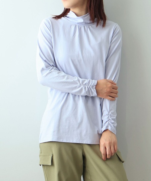 MB mint breeze(エムビーミントブリーズ)の「【L~6L 大きいサイズ】【プレスウォーム】天竺タートルネックTシャツ(Tシャツ/カットソー・レディース・エンジ/ネイビー/キャメル/チャコールグレー/サックスブルー/ブラック・5L/4L/3L/LL/6L)」の4枚目の写真