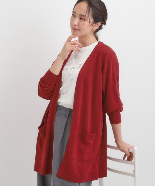 SHOO・LA・RUE(シューラルー)の「【洗える/体型カバー】もちもちタッチが心地よい トッパーカーディガン(カーディガン/ボレロ・レディース・グレー/ブルー系その他/レッド系1/ブラック・00)」の1枚目の写真