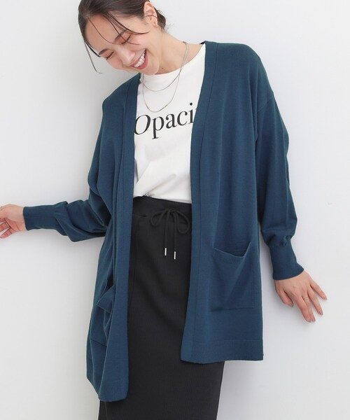 SHOO・LA・RUE(シューラルー)の「【洗える/体型カバー】もちもちタッチが心地よい トッパーカーディガン(カーディガン/ボレロ・レディース・グレー/ブルー系その他/レッド系1/ブラック・00)」の4枚目の写真