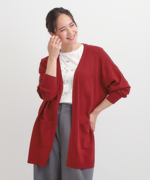 SHOO・LA・RUE(シューラルー)の「【洗える/体型カバー】もちもちタッチが心地よい トッパーカーディガン(カーディガン/ボレロ・レディース・グレー/ブルー系その他/レッド系1/ブラック・00)」の13枚目の写真