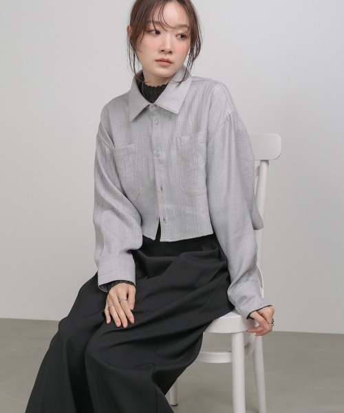 Bab(バブ)の「バックタックショートシャツ(シャツ/ブラウス・レディース・ブラウン/アイボリー/グレー・M)」の4枚目の写真