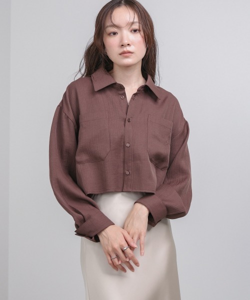 Bab(バブ)の「バックタックショートシャツ(シャツ/ブラウス・レディース・ブラウン/アイボリー/グレー・M)」の15枚目の写真