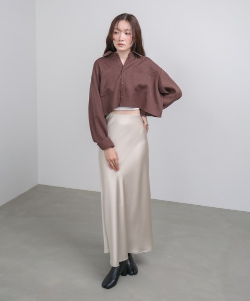 Bab(バブ)の「バックタックショートシャツ(シャツ/ブラウス・レディース・ブラウン/アイボリー/グレー・M)」の22枚目の写真