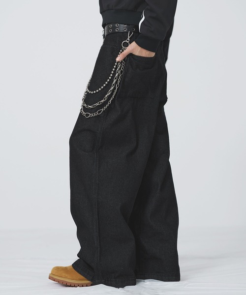 セール】ワイドタックマルチカラーデニム【UNISEX】（デニムパンツ