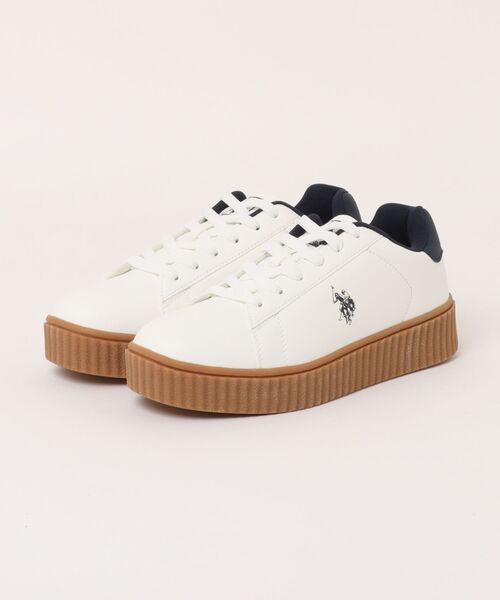 U.S. POLO ASSN.(ユーエスポロアッスン)の「【U.S. POLO ASSN./ユーエスポロアッスン】【上質なPUレザーの高級感】厚底ボリュームソール ワンポイント ローカットスニーカー(スニーカー・メンズ・ホワイト/ネイビー/ブラック・25cm/26cm/26.5cm/27cm/25.5cm)」の3枚目の写真