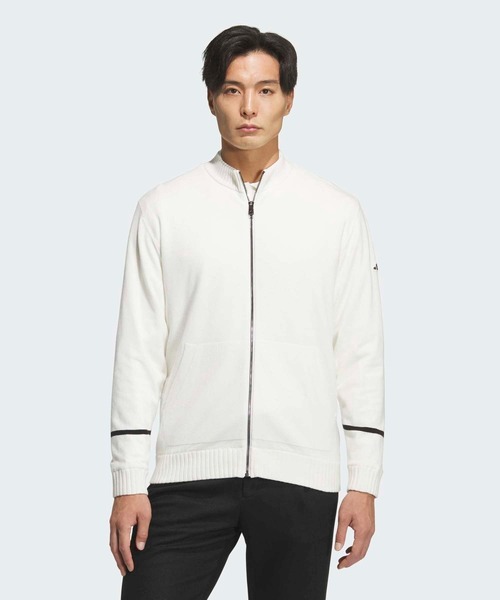 防風性に優れた裏地付きフルジップ ニットセーター【adidas Golf