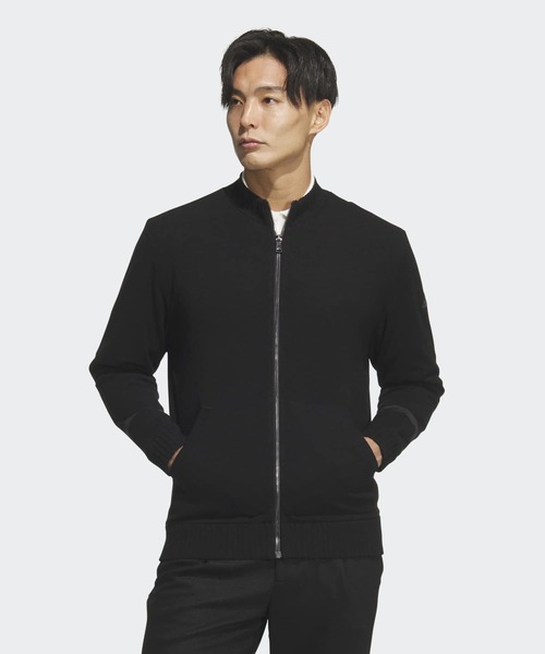 防風性に優れた裏地付きフルジップ ニットセーター【adidas Golf
