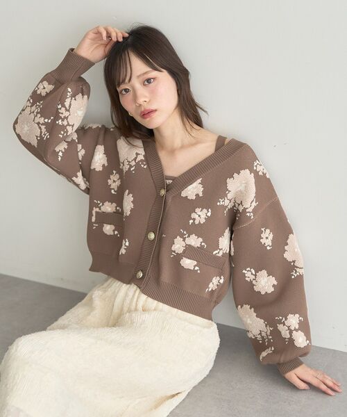 セール】SET2点フラワージャガードカーデ+ビスチェ(カーディガン セール】SET2点フラワージャガードカーデ+ビスチェ(カーディガン