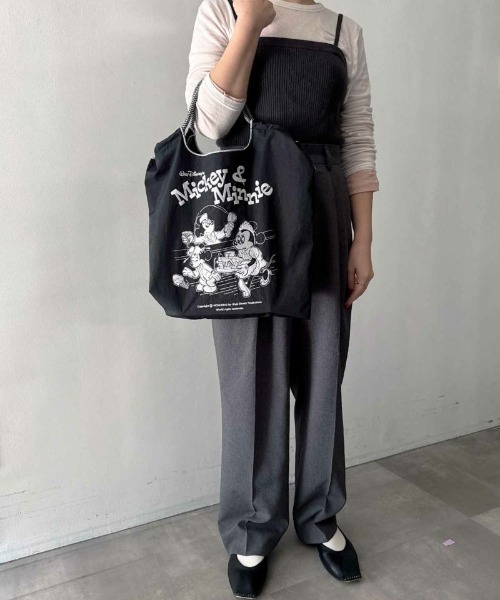 Ball&Chain（ボールアンドチェーン）の「[Ball&Chain]shopping bag-MICKEY＆MINNIE(M)（エコバッグ/サブバッグ・レディース・ブラック/ベージュ・M）」の4枚目の写真