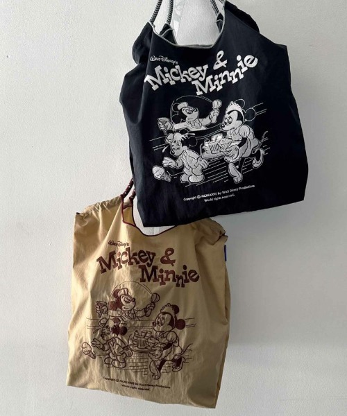 Ball&Chain（ボールアンドチェーン）の「[Ball&Chain]shopping bag-MICKEY＆MINNIE(M)（エコバッグ/サブバッグ・レディース・ブラック/ベージュ・M）」の5枚目の写真