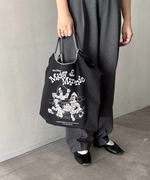 Ball&Chain（ボールアンドチェーン）の「[Ball&Chain]shopping bag-MICKEY＆MINNIE(M)（エコバッグ/サブバッグ・レディース・ブラック/ベージュ・M）」の3枚目の写真