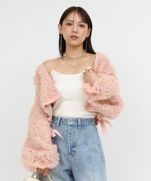 ピンク ブルゾン&デニムジャンパー2点セット ViViDAY セットアップ 「上下2点セット」ヒョウ柄フェイクファー