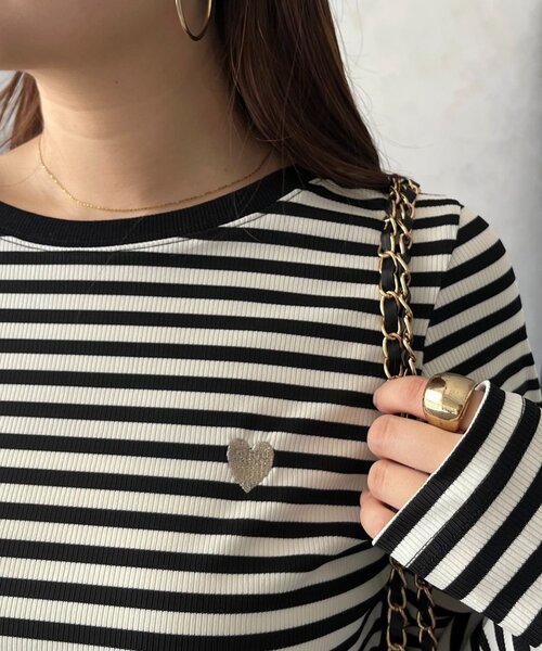 prose verse(プロズヴェール)の「ハート刺繍ボーダーロンT(Tシャツ/カットソー・レディース・ブラック系その他2/ブラック系その他・LARGE/MEDIUM)」の1枚目の写真