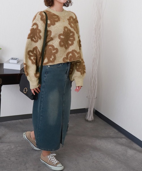 libelle more(リベル モア)の「BIGフラワー柄ジャガードニットプルオーバー(ニット/セーター・レディース・ベージュ/ブラック/オフホワイト/杢グレー・M)」の15枚目の写真