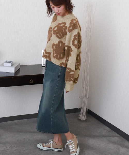 libelle more(リベル モア)の「BIGフラワー柄ジャガードニットプルオーバー(ニット/セーター・レディース・ベージュ/ブラック/オフホワイト/杢グレー・M)」の16枚目の写真