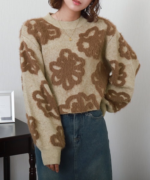 libelle more(リベル モア)の「BIGフラワー柄ジャガードニットプルオーバー(ニット/セーター・レディース・ベージュ/ブラック/オフホワイト/杢グレー・M)」の18枚目の写真