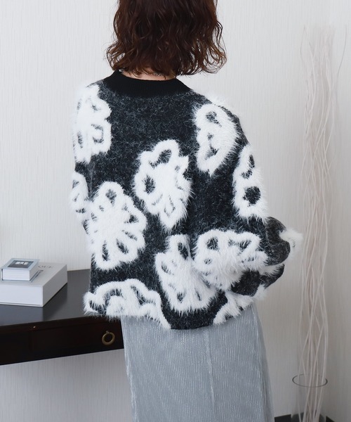 美品　XL AURALEE ジャカードニット セーター　総柄 メリノウール BIGフラワー柄ジャガードニットプルオーバー（ニット/セーター