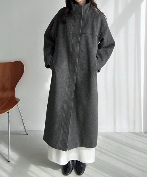 Meiru(メイル)の「スタンドカラーロングコート(その他アウター・レディース・グレー/ブラック/チャコール・LARGE/MEDIUM/SMALL)」の3枚目の写真