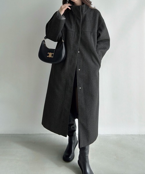 Meiru(メイル)の「スタンドカラーロングコート(その他アウター・レディース・グレー/ブラック/チャコール・LARGE/MEDIUM/SMALL)」の1枚目の写真