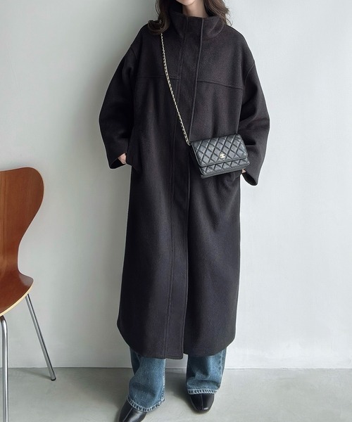 Meiru(メイル)の「スタンドカラーロングコート(その他アウター・レディース・グレー/ブラック/チャコール・LARGE/MEDIUM/SMALL)」の4枚目の写真