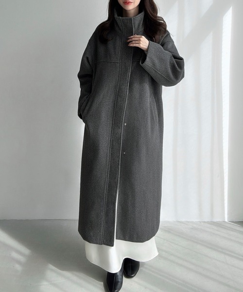 Meiru(メイル)の「スタンドカラーロングコート(その他アウター・レディース・グレー/ブラック/チャコール・LARGE/MEDIUM/SMALL)」の8枚目の写真