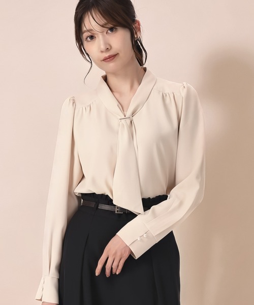 MISCH MASCH（ミッシュマッシュ）の「バー付きタイブラウス（シャツ/ブラウス・レディース・ベージュ/ブラック/グレー/ホワイト・ﾌﾘ-）」の4枚目の写真