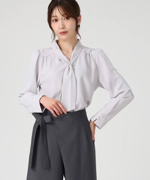 MISCH MASCH（ミッシュマッシュ）の「バー付きタイブラウス（シャツ/ブラウス・レディース・ベージュ/ブラック/グレー/ホワイト・ﾌﾘ-）」の14枚目の写真