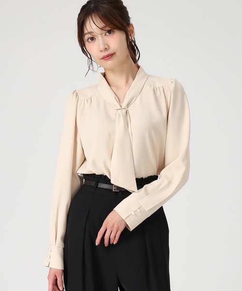 MISCH MASCH（ミッシュマッシュ）の「バー付きタイブラウス（シャツ/ブラウス・レディース・ベージュ/ブラック/グレー/ホワイト・ﾌﾘ-）」の17枚目の写真