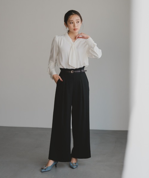 MISCH MASCH（ミッシュマッシュ）の「バー付きタイブラウス（シャツ/ブラウス・レディース・ベージュ/ブラック/グレー/ホワイト・ﾌﾘ-）」の12枚目の写真