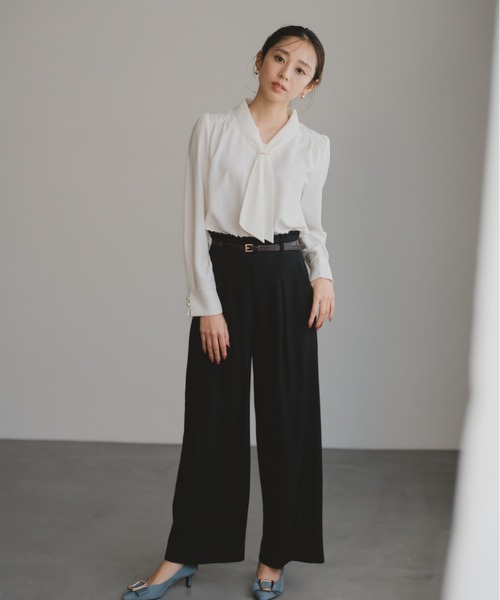 MISCH MASCH（ミッシュマッシュ）の「バー付きタイブラウス（シャツ/ブラウス・レディース・ベージュ/ブラック/グレー/ホワイト・ﾌﾘ-）」の11枚目の写真