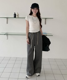 【選べる丈】ダンボールニットドローストリングワイドパンツ