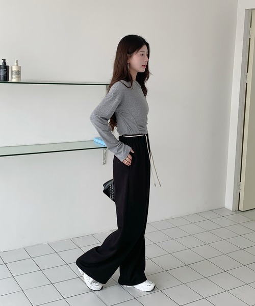 by LEGNA（バイレグナ）の「【選べる丈】ダンボールニットドローストリングワイドパンツ（その他パンツ・レディース・ブラック/グレイッシュベージュ/杢グレー/ダークブラウン/ダークグレー・M-Regular/L-Regular/XL-Regular/M-Short/L-Short/XL-Short/M-Long/L-Long）」の18枚目の写真