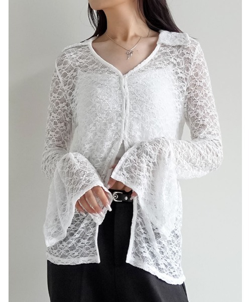 Re:EDIT(リエディ)の「カットレーススキッパー長袖シャツ(Tシャツ/カットソー・レディース・ブラック/ホワイト・MEDIUM/LARGE)」の8枚目の写真