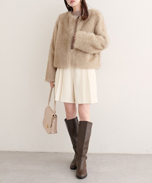 natural couture(ナチュラルクチュール)の「【WEB限定】ノーカラーファージャケット(ノーカラージャケット・レディース・ブラウン/アイボリー・FREE)」の7枚目の写真