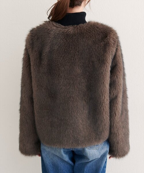 セール】【WEB限定】ノーカラーファージャケット（ノーカラー