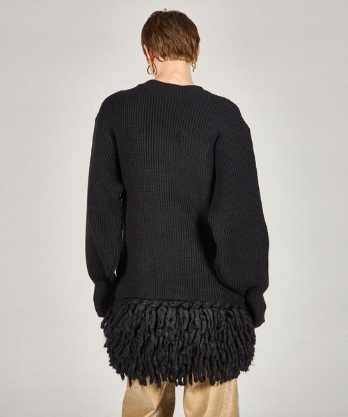 フリンジ付きブラックカーディガン PRANK PROJECT（プランクプロジェクト）の「ハンドフリンジニット
