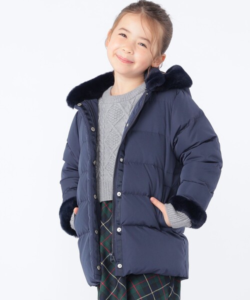 SHIPS（シップス）の「SHIPS KIDS:100～130cm /〈撥水/手洗い可能〉ミディアム丈 リサイクル ダウン フーディー（ダウンジャケット/コート・キッズ・ネイビー/ピンク・100/110/120/130）」の2枚目の写真
