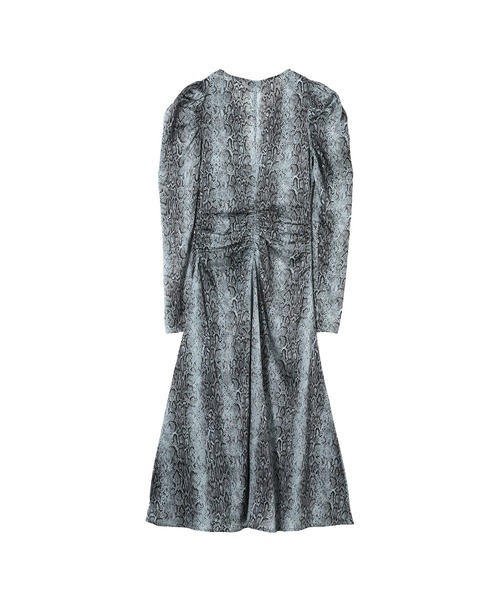 GANNI(ガニー)の「GANNI Printed Satin Ruched Midi Dress w0004(ワンピース・レディース・ブルー・34)」の2枚目の写真